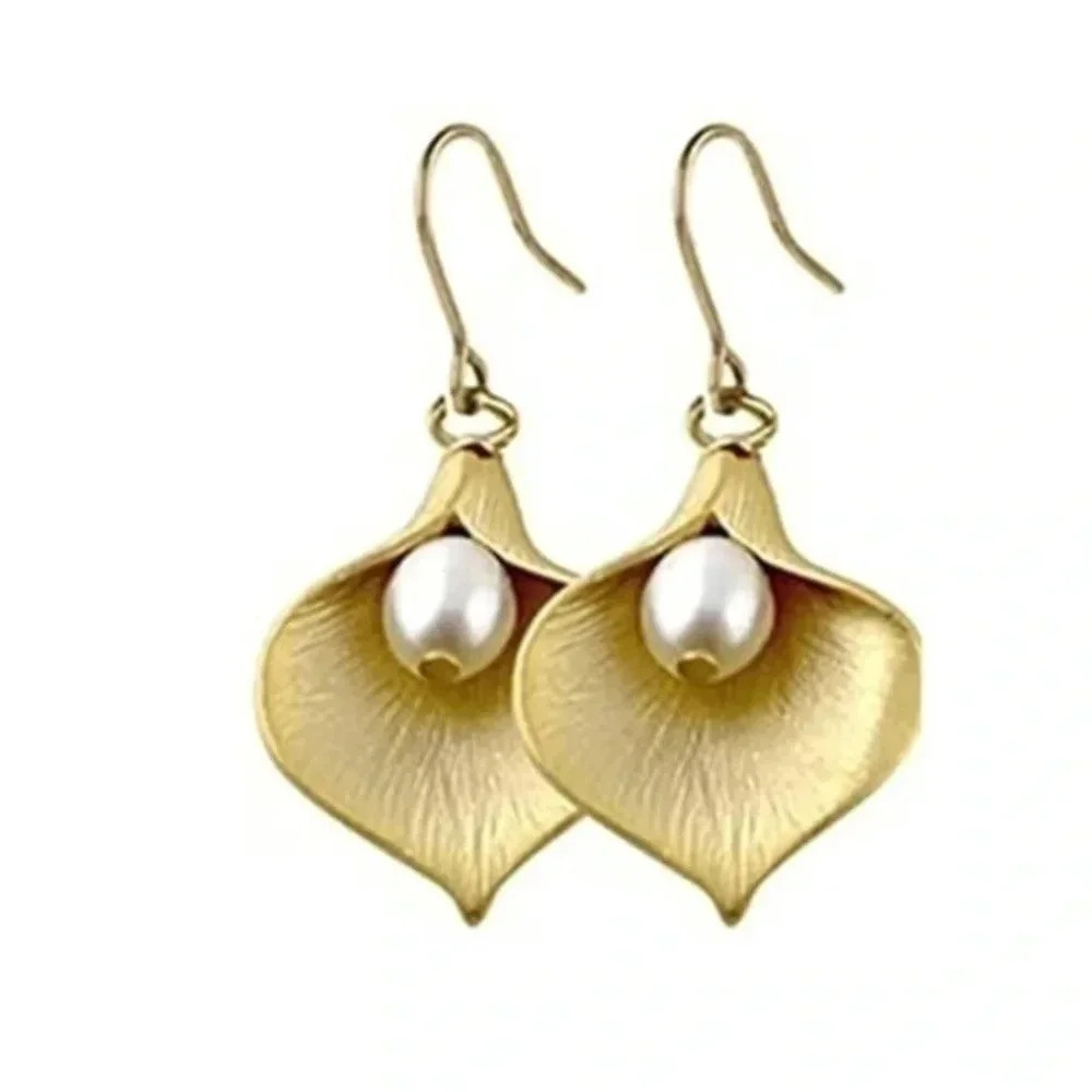 3 for $25/ Gold Petal Fashion Flower Pearl Hook Earrings NWT